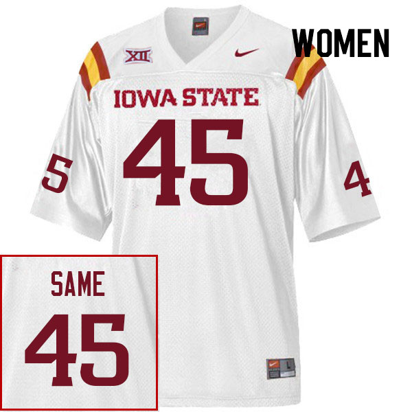 Women #45 Iowa State Cyclones College Football Jerseys Stitched Sale-White - Click Image to Close